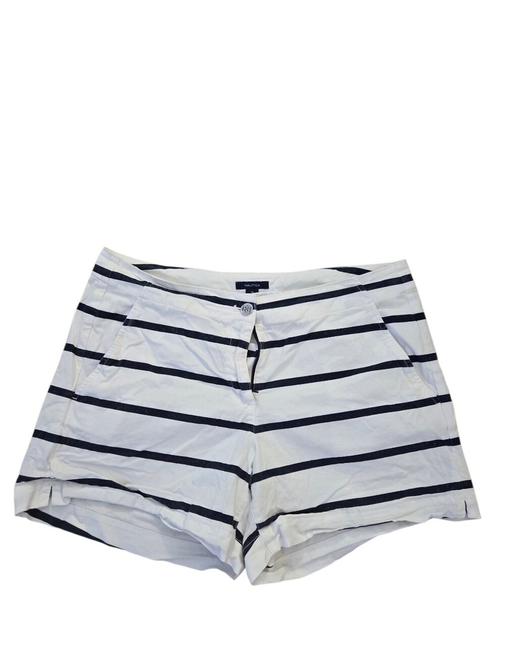 Nautica navy/white striped high-rise shorts, 4.5". 10. EUC.
